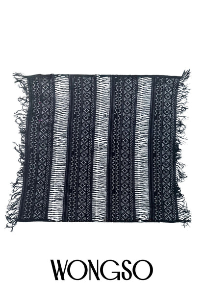 Close-up of the lace and fringe detailing on WONGSO's men's bandana