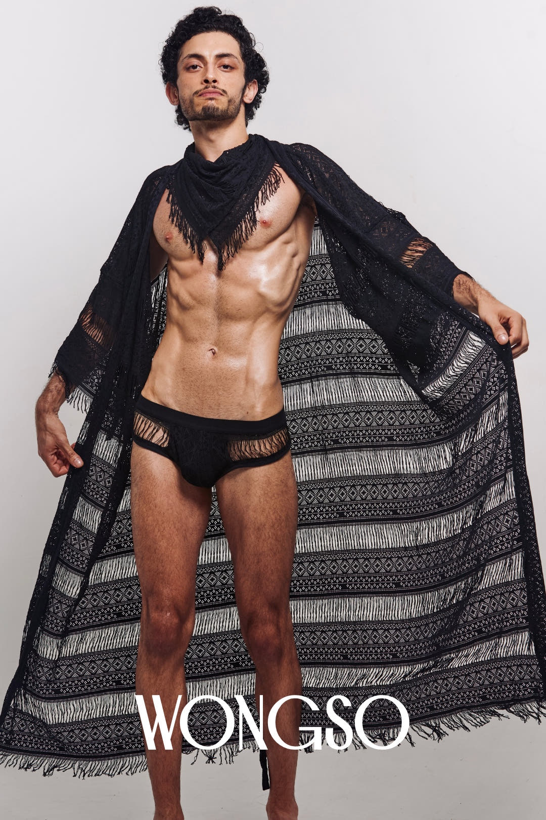 WONGSO fringe lace robe blowing in the wind