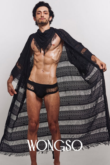 WONGSO fringe lace robe blowing in the wind