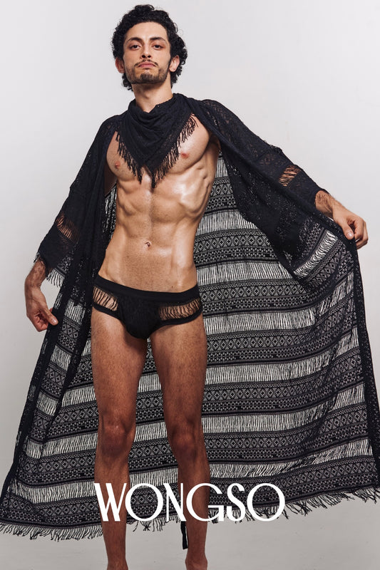 WONGSO fringe lace robe blowing in the wind