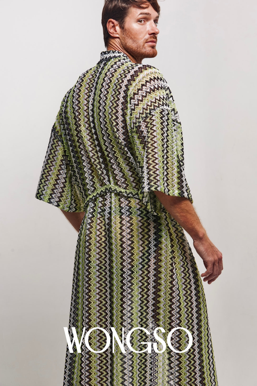 Queer festival outfit featuring the WONGSO green knit kimono