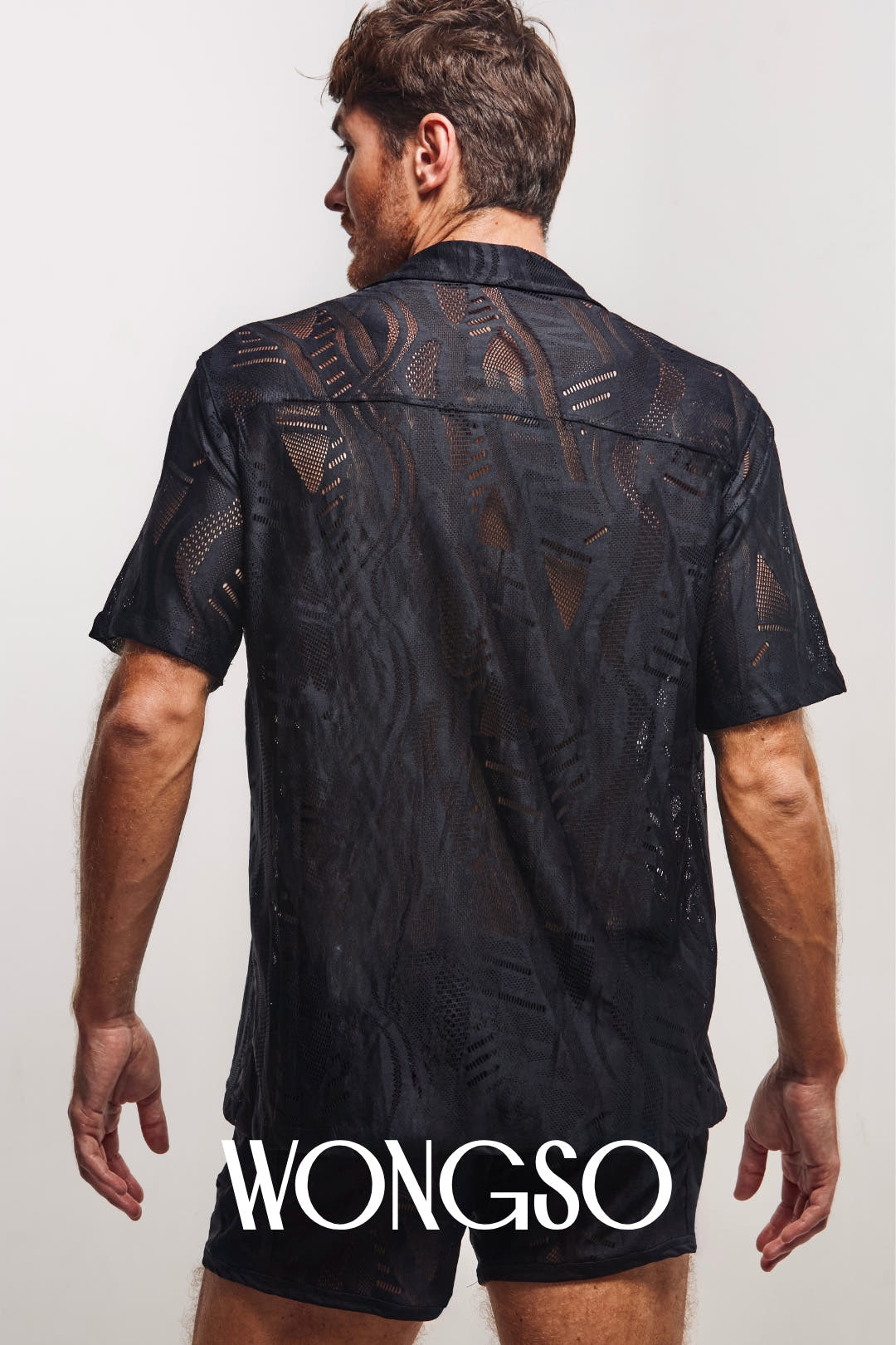 Back view of the WONGSO black relaxed fit shirt for men