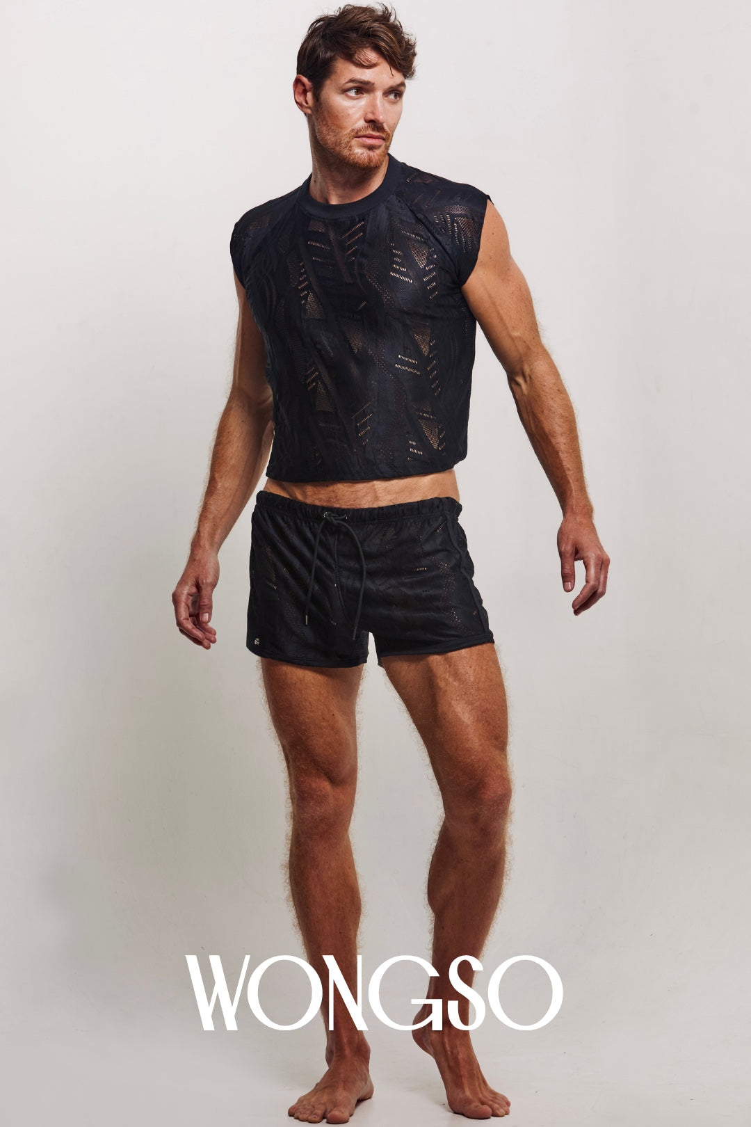 Men's sheer batik lace shirt by WONGSO - sleeveless and culturally reimagined