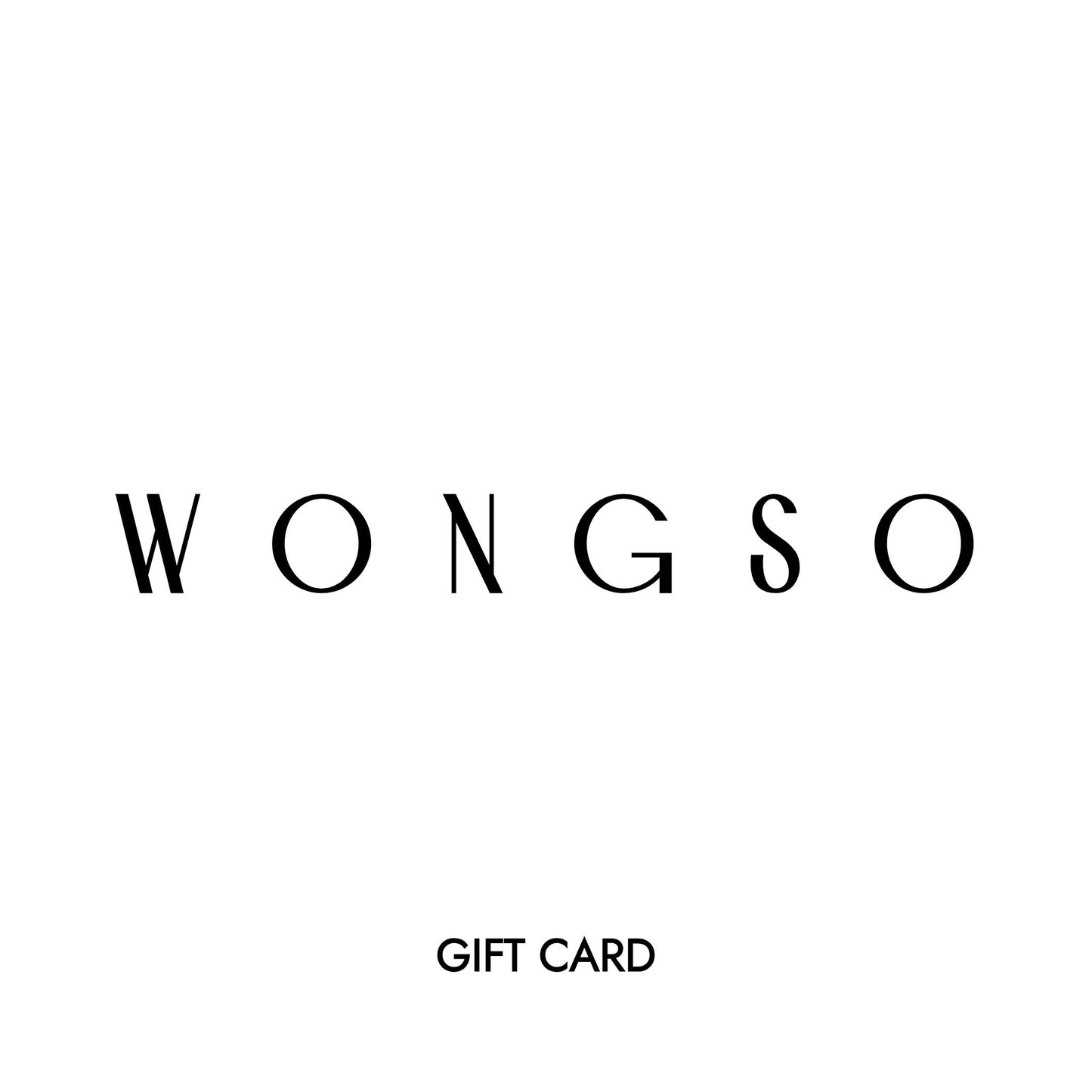 WONGSO gift card showing the WONGSO logo above the words 'gift card' on a white background
