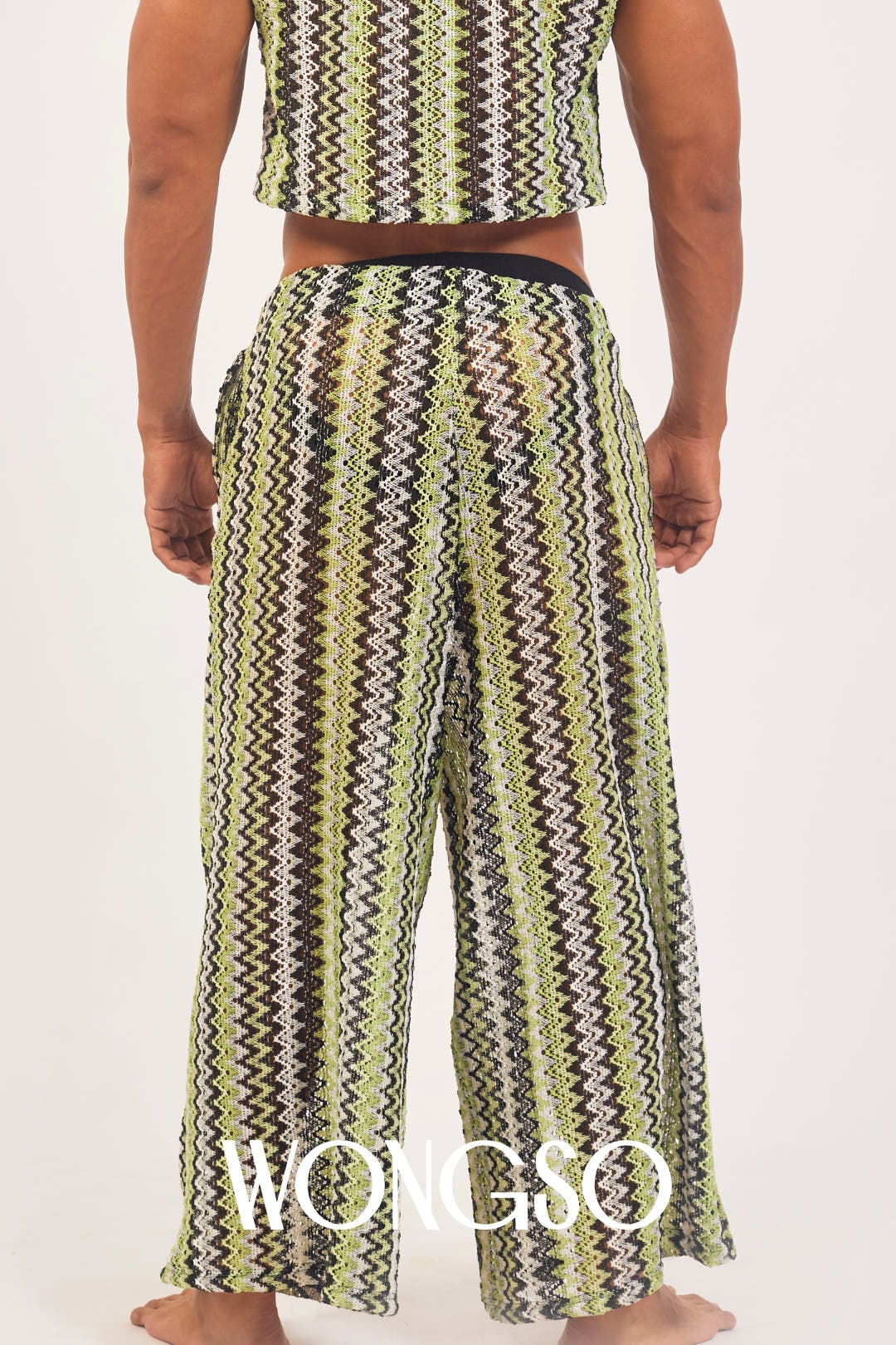 Boheme green knit trousers styled with the WONGSO knitted green crop top