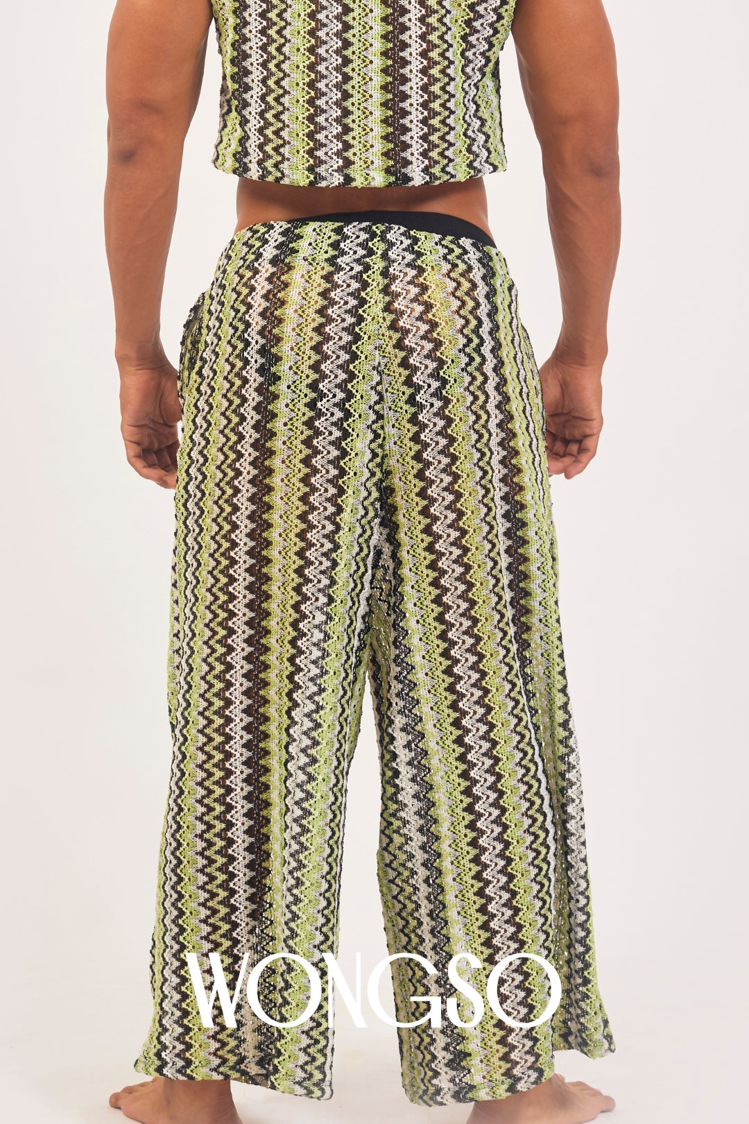 Boheme green knit trousers styled with the WONGSO knitted green crop top